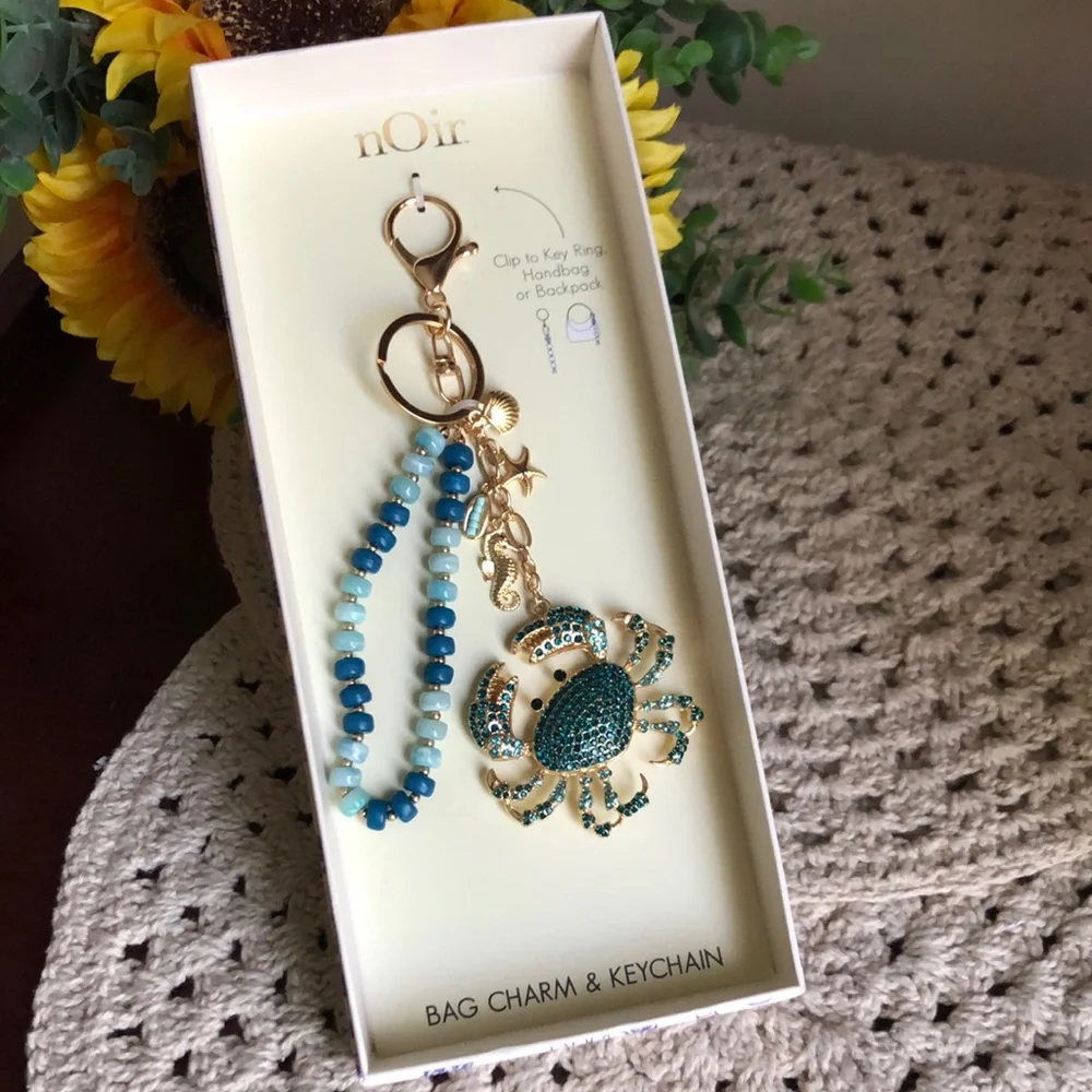 nOir Jewelry Teal & Aqua Crab Beaded Keychain Bag Charm